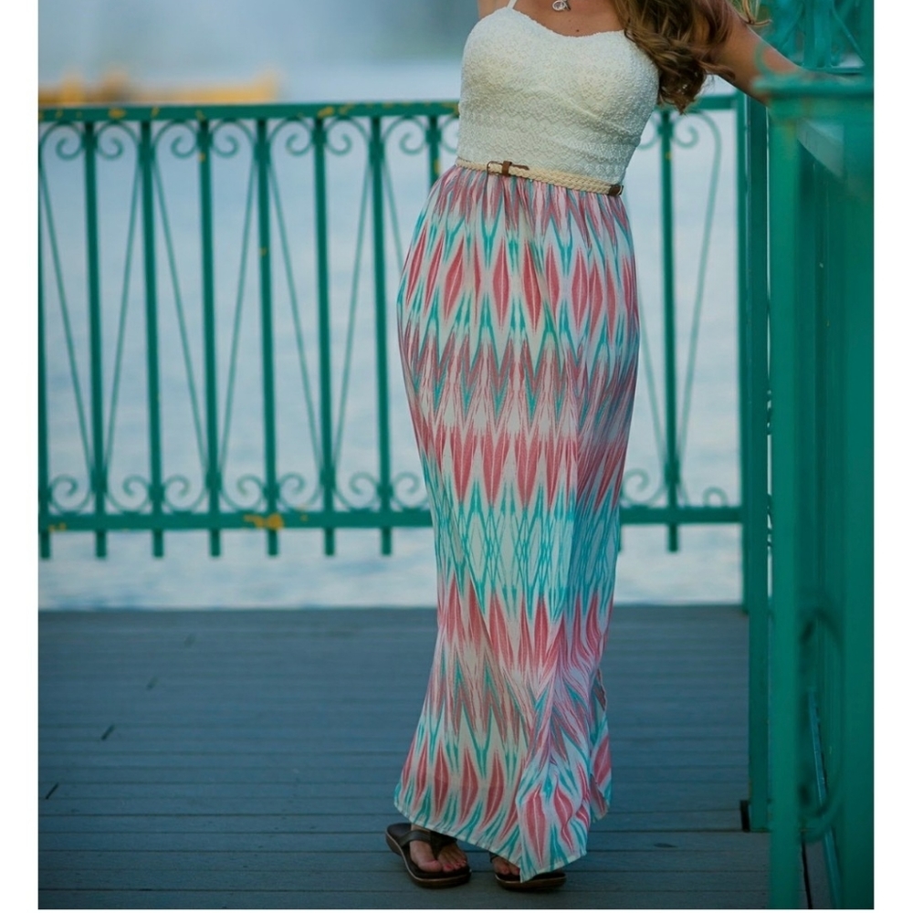 Lily Rose belted maxi dress with slit in the back